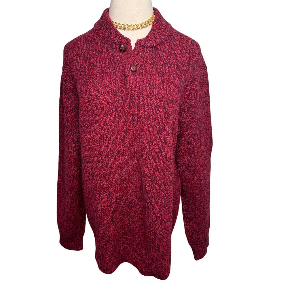 L.L. Bean men's Classic Ragg Wool Henley Sweater red navy blue size medium M